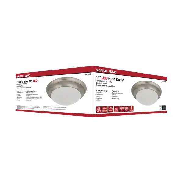 14" Brushed Nickel LED Flush Mount with Frosted Glass - Image 7