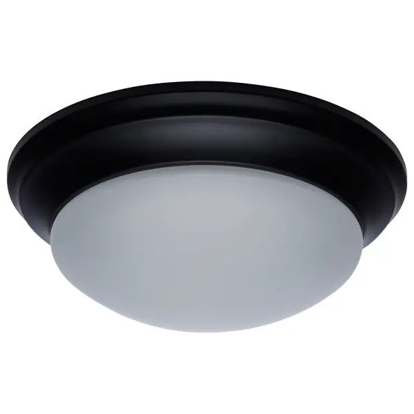This 14-inch flush mount delivers efficient, maintenance-free lighting with integrated LED technology rated for 50,000 hours. The matte black finish and frosted glass diffuser provide clean, contemporary styling suitable for various residential applications.