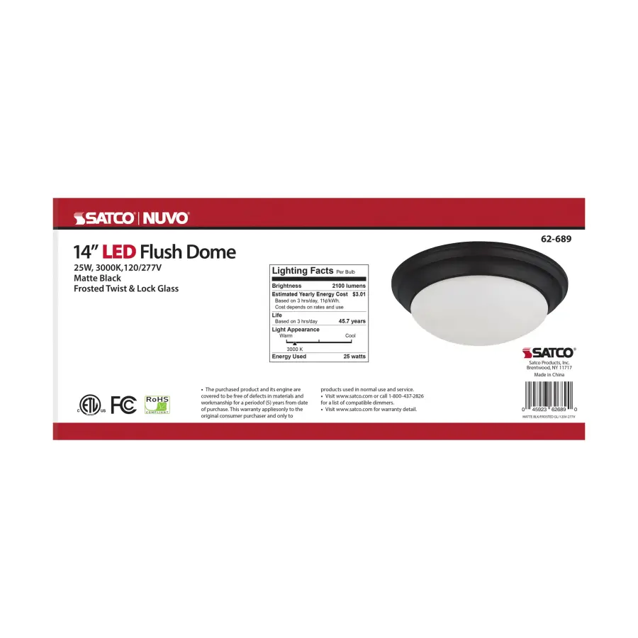 14" Matte Black LED Flush Mount with Frosted Glass - Image 3