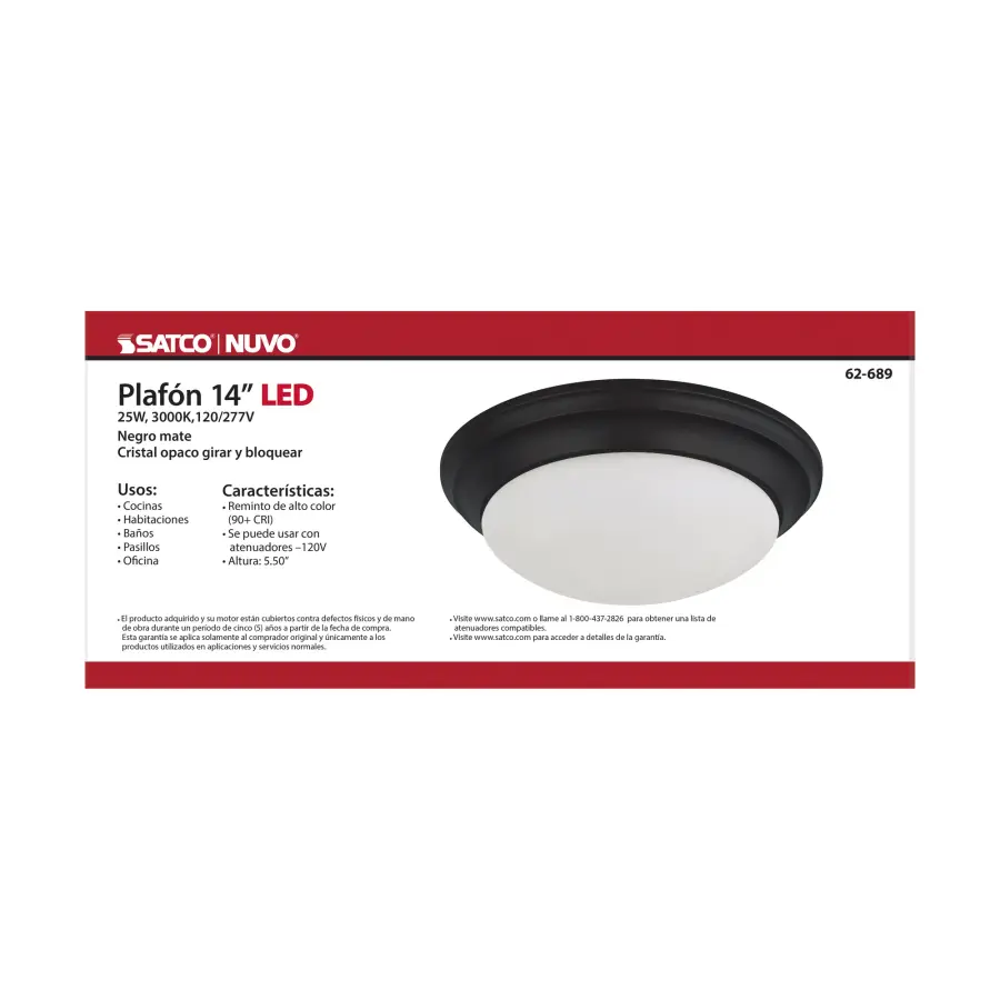 14" Matte Black LED Flush Mount with Frosted Glass - Image 4