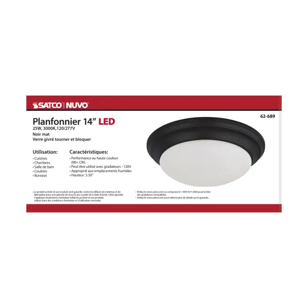 14" Matte Black LED Flush Mount with Frosted Glass - Image 5