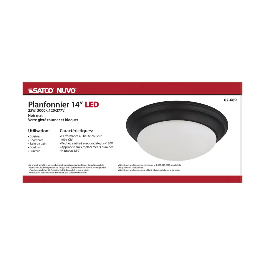 14" Matte Black LED Flush Mount with Frosted Glass - Image 5