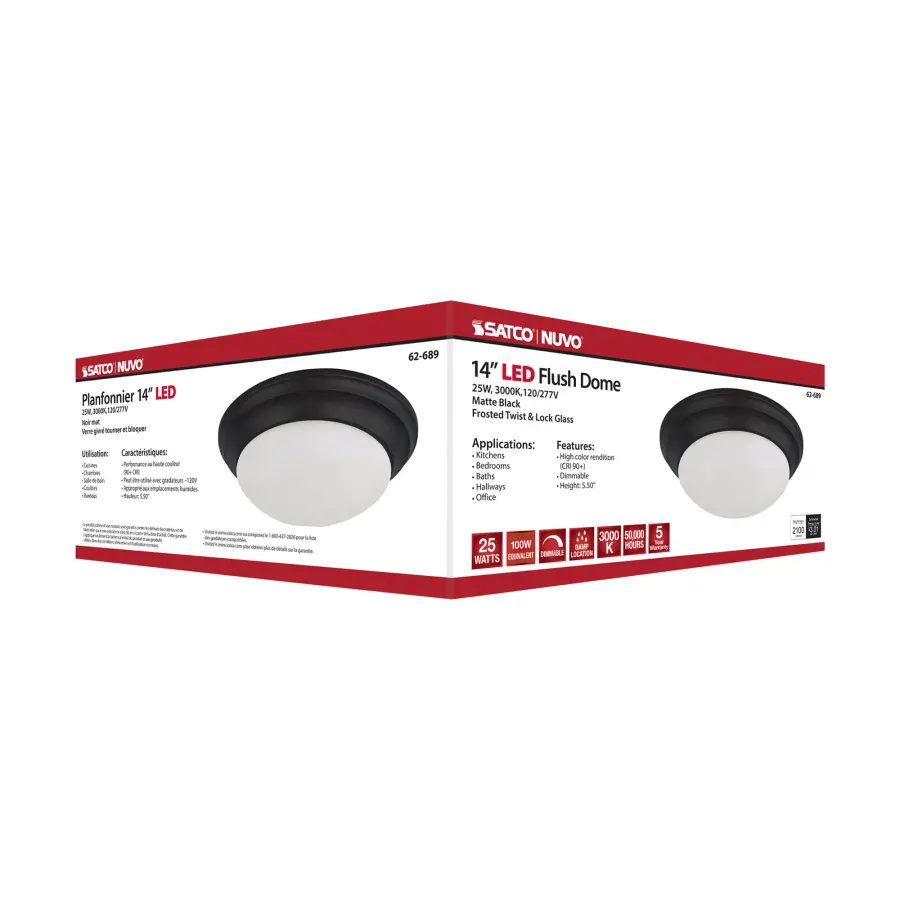 14" Matte Black LED Flush Mount with Frosted Glass - Image 7