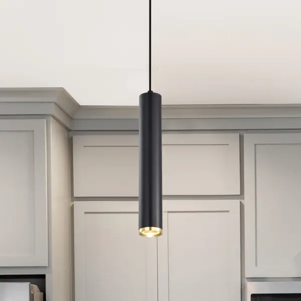 Century 16" LED Pendant in Matte Black and Brushed Brass - Image 14
