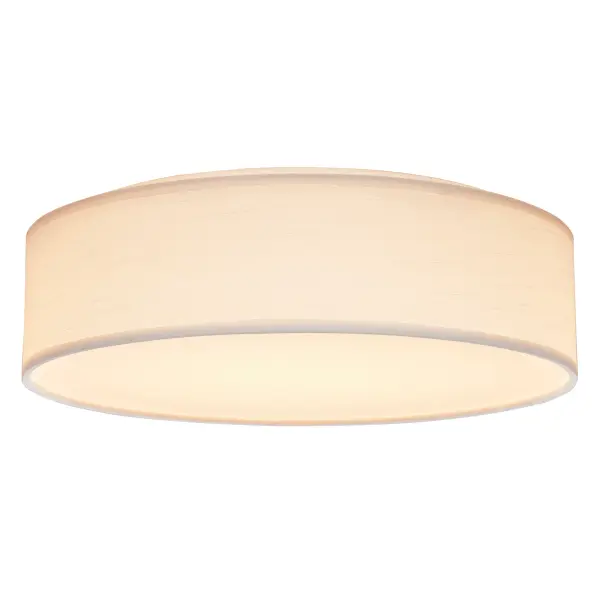 This 15-inch fabric drum flush mount combines contemporary style with practical LED technology. The CCT selectable feature allows you to choose between warm, neutral, or cool lighting to match your space and mood. - alternate view