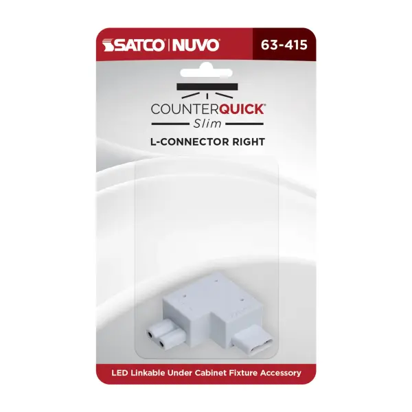 This L-connector enables clean 90-degree turns in CounterQuick Slim installations, maintaining a professional appearance while extending lighting runs around corners with minimal visibility. - alternate view