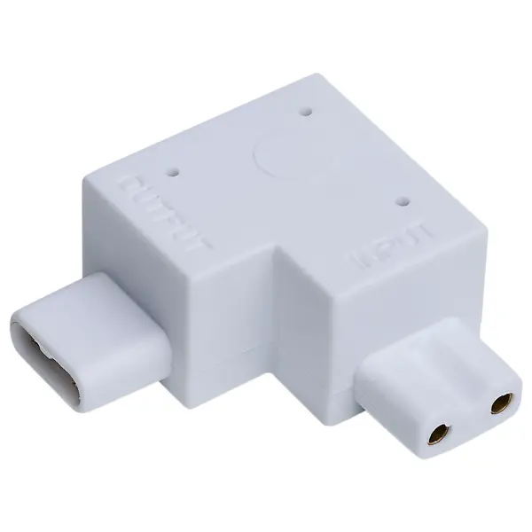 This left-angle L-connector enables clean 90-degree turns in CounterQuick Slim under cabinet lighting runs. The white finish integrates seamlessly with cabinetry for a professional, unobtrusive installation.