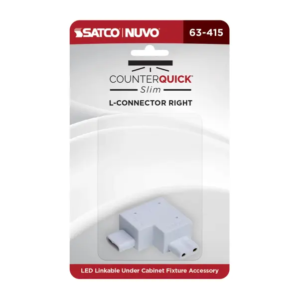 This left-angle L-connector enables clean 90-degree turns in CounterQuick Slim under cabinet lighting runs. The white finish integrates seamlessly with cabinetry for a professional, unobtrusive installation. - alternate view