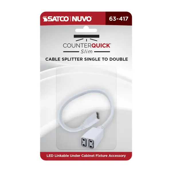 This cable splitter enables seamless expansion of under cabinet lighting runs, splitting a single power source into two outputs. Perfect for customizing kitchen or workspace lighting configurations with clean, professional results. - alternate view