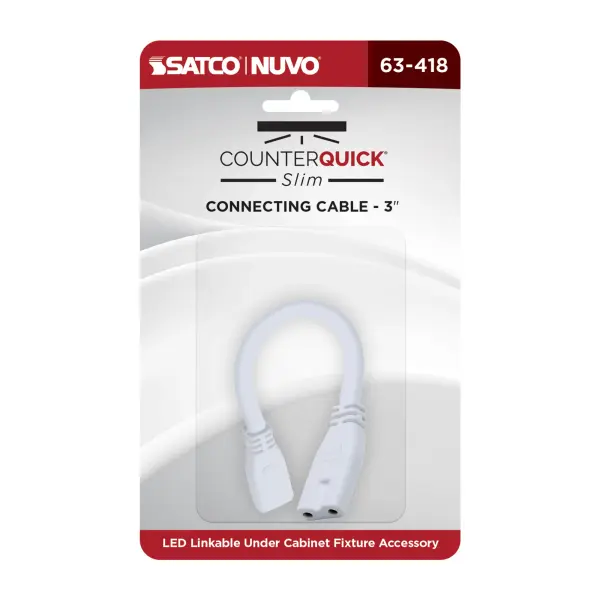This compact connecting cable enables flexible layout customization for CounterQuick Slim under cabinet lighting systems. The 3-inch length provides seamless connections while maintaining a clean, professional appearance. - alternate view