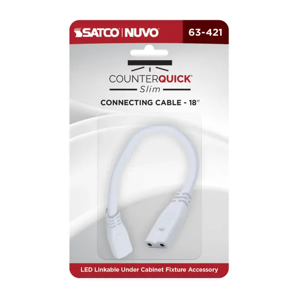 This 18-inch connecting cable is a practical accessory for extending CounterQuick Slim under cabinet lighting runs. The white finish ensures a clean, discreet appearance that blends with most cabinetry and walls. - alternate view