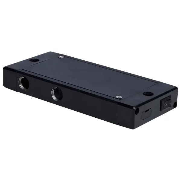 This junction box with integrated switch provides convenient on/off control for CounterQuick Slim under cabinet lighting. The black finish ensures discreet integration while the compact design simplifies installation.