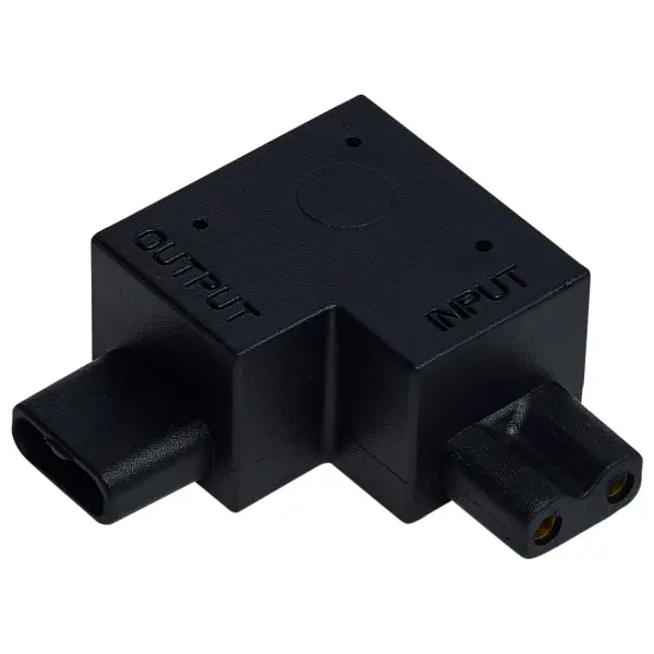 This left-angle L-connector enables clean 90-degree turns in CounterQuick Slim under cabinet lighting installations. The black finish ensures discreet integration while maintaining electrical continuity around corners.