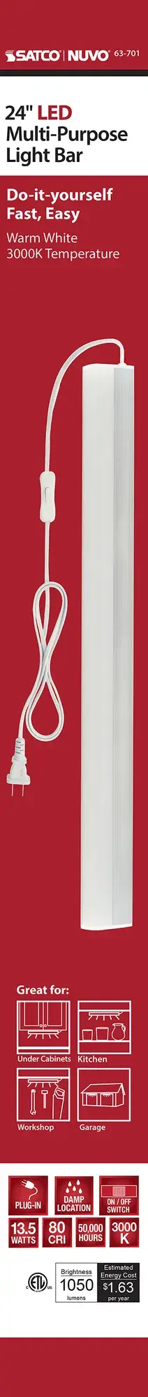 13.5W LED Under Cabinet Light Bar - 24" - Image 5