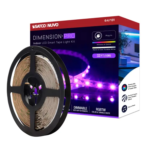 Transform any space with this 32-foot smart tape light featuring RGB color-changing plus tunable white, app control via STARFISH, voice integration with Alexa and Google Home, and music sync capabilities for dynamic lighting effects.