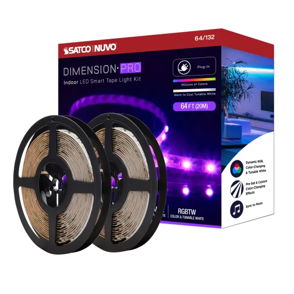 Transform any space with this 64-foot smart LED tape light featuring millions of RGB colors, tunable white (2700K-6500K), and seamless integration with Alexa, Google Home, and SmartThings for ultimate control.