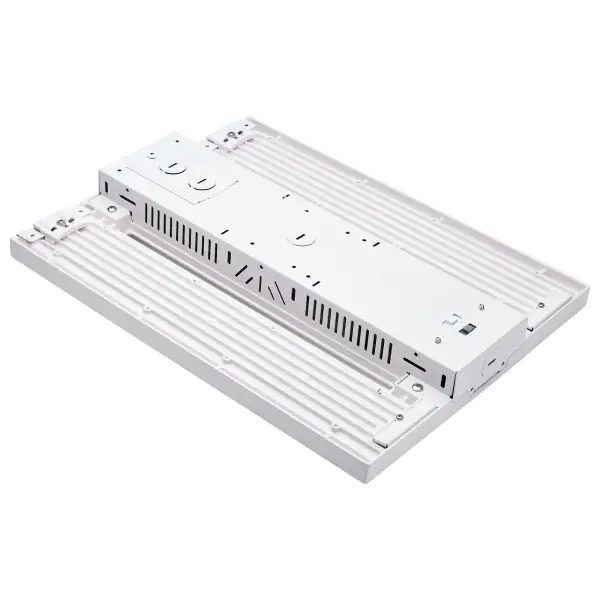 This field-selectable LED high-bay offers exceptional flexibility with adjustable wattage (65W/75W/85W), color temperature (3K/4K/5K), and interchangeable optical lenses. Features flicker-free operation, 0-10V dimming, and sensor-ready design. - alternate view