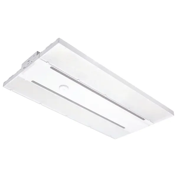Professional-grade linear high bay offering exceptional flexibility with field-selectable wattage (200W/220W/255W) and color temperature (3K/4K/5K). Features interchangeable optical lenses, flicker-free operation, and motion sensor compatibility.