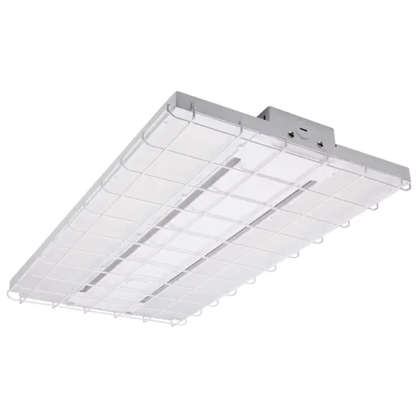 Durable wire cage accessory designed to protect 2-foot LED linear high bay fixtures in industrial and commercial settings. Provides impact resistance while maintaining light output. - alternate view
