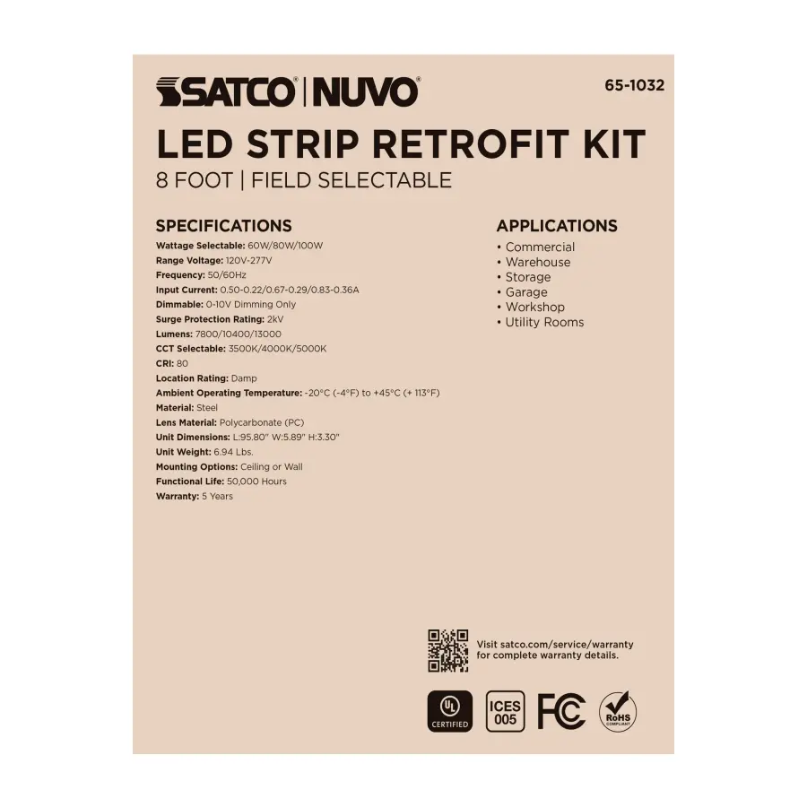 8-Foot LED Retrofit Strip Light - Selectable CCT & Wattage - Image 7
