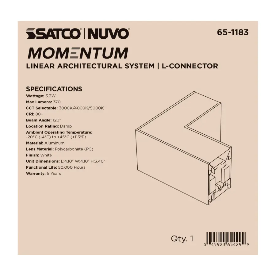 Momentum LED Linear L-Connector - White - Image 2