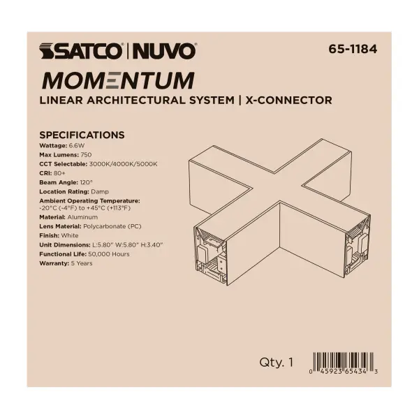 This illuminated X-connector enables limitless layout configurations in the Momentum LED linear system. With plug-and-play installation and architectural-grade aluminum construction, it's ideal for creating custom lighting designs. - alternate view