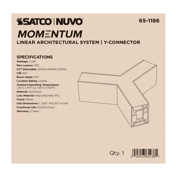 This illuminated Y-connector enables creative three-way configurations in the Momentum LED linear system. Quick-connect wiring and magnetic mounting make installation effortless for both residential and commercial projects. - alternate view