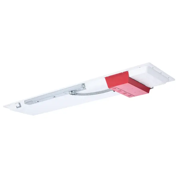 Professional-grade 1x4 backlit panel offering wattage and color temperature flexibility with integrated 90-minute emergency battery backup. DLC listed with 50,000-hour lifespan and seamless corner design. - alternate view