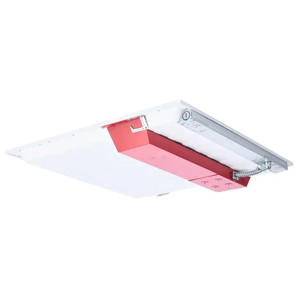 Professional-grade 2x2 LED panel offering wattage and color temperature flexibility with integrated 90-minute emergency battery backup. Ideal for commercial spaces requiring code-compliant emergency lighting. - alternate view