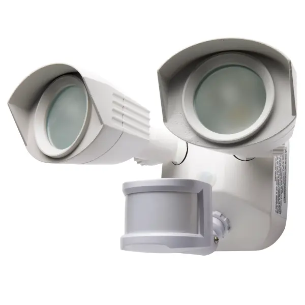 This dual-head LED security light delivers 1900 lumens of cool white illumination with motion sensor technology. Die-cast aluminum construction ensures durability for outdoor use, while 50,000-hour LED lifespan provides long-term value.