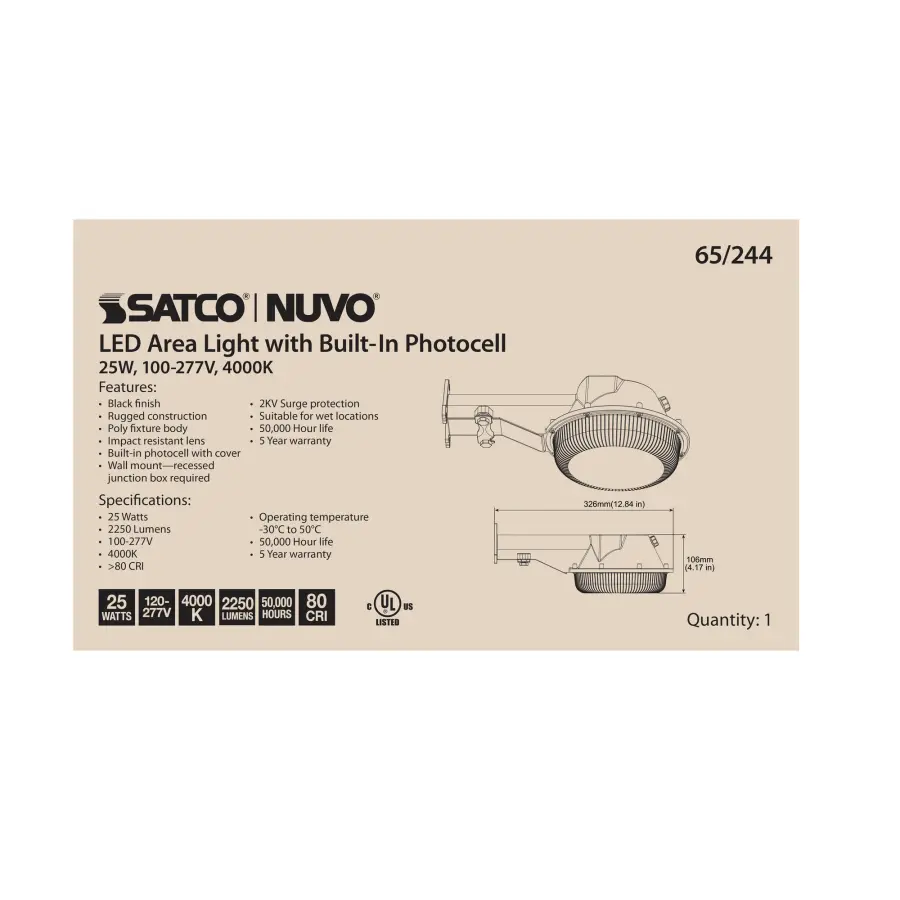 25W LED Area Light with Photocell - Black - Image 3