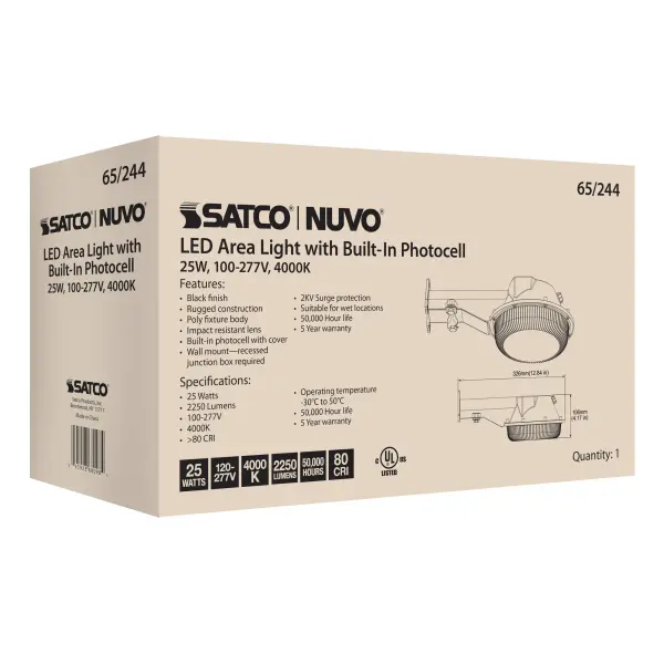 25W LED Area Light with Photocell - Black - Image 4