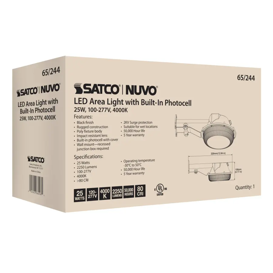 25W LED Area Light with Photocell - Black - Image 4