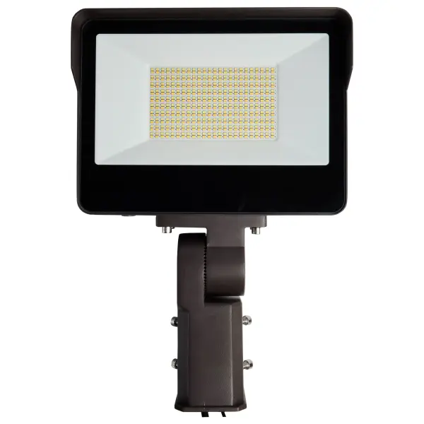 This professional-grade LED flood light offers exceptional flexibility with selectable color temperatures (3000K/4000K/5000K) and adjustable wattage (100W/125W/150W). IP66-rated for weather resistance with integrated photocell for automatic operation. - alternate view