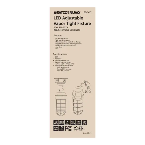LED Adjustable Vapor Tight Fixture - 20W RGB Selectable - Image 9