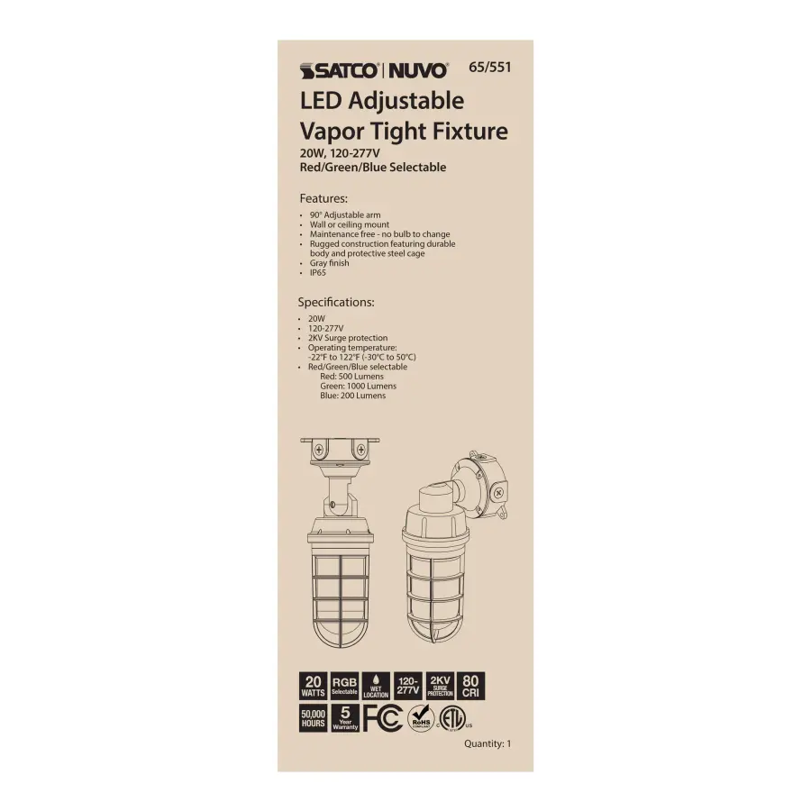 LED Adjustable Vapor Tight Fixture - 20W RGB Selectable - Image 9
