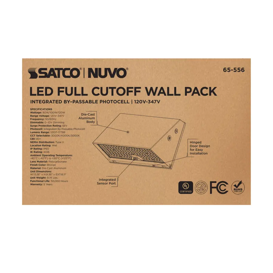 LED Full Cutoff Wall Pack - 80/100/120W - Field Selectable CCT - Bronze - Image 10