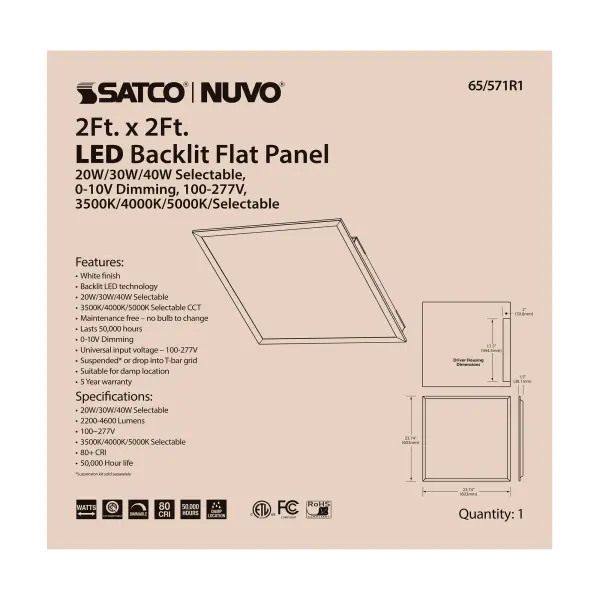 2x2 LED Backlit Flat Panel with Selectable Wattage & Color Temperature - Image 7