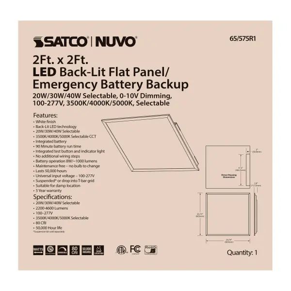 2x2 LED Emergency Backlit Panel - Selectable Wattage & Color - Image 9