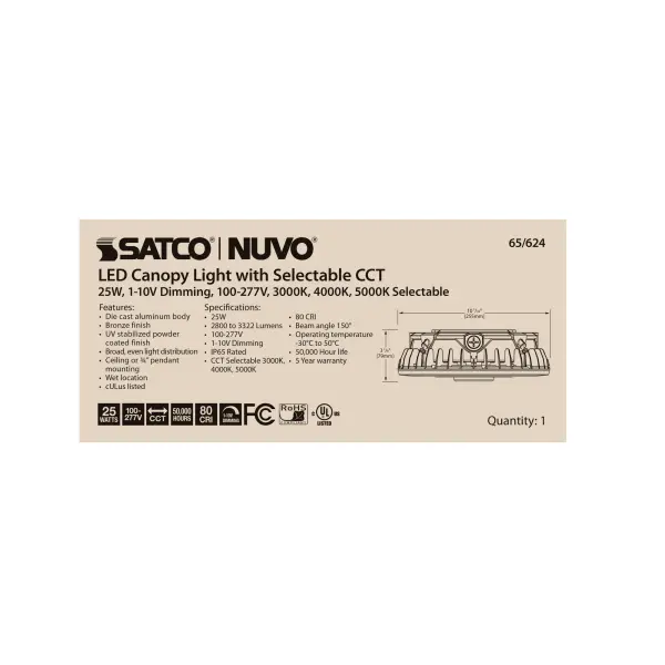 LED Canopy Fixture - 25W CCT Selectable Bronze - Image 6