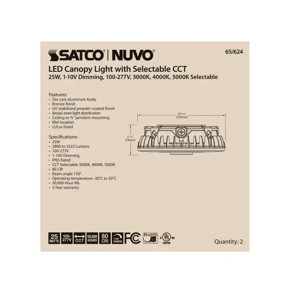 LED Canopy Fixture - 25W CCT Selectable Bronze - Image 7