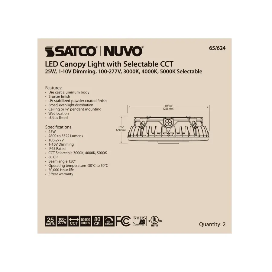 LED Canopy Fixture - 25W CCT Selectable Bronze - Image 7