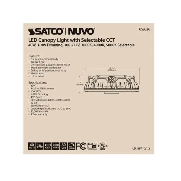 40W LED Canopy Fixture - CCT Selectable - Bronze - Image 7