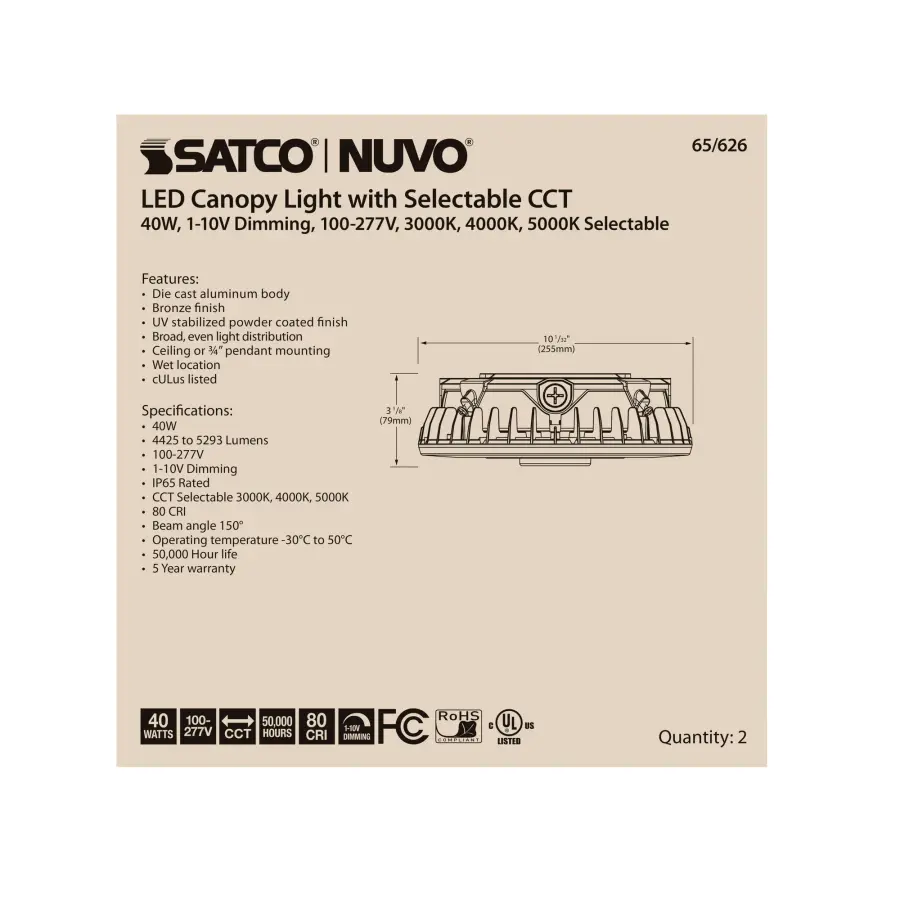 40W LED Canopy Fixture - CCT Selectable - Bronze - Image 7