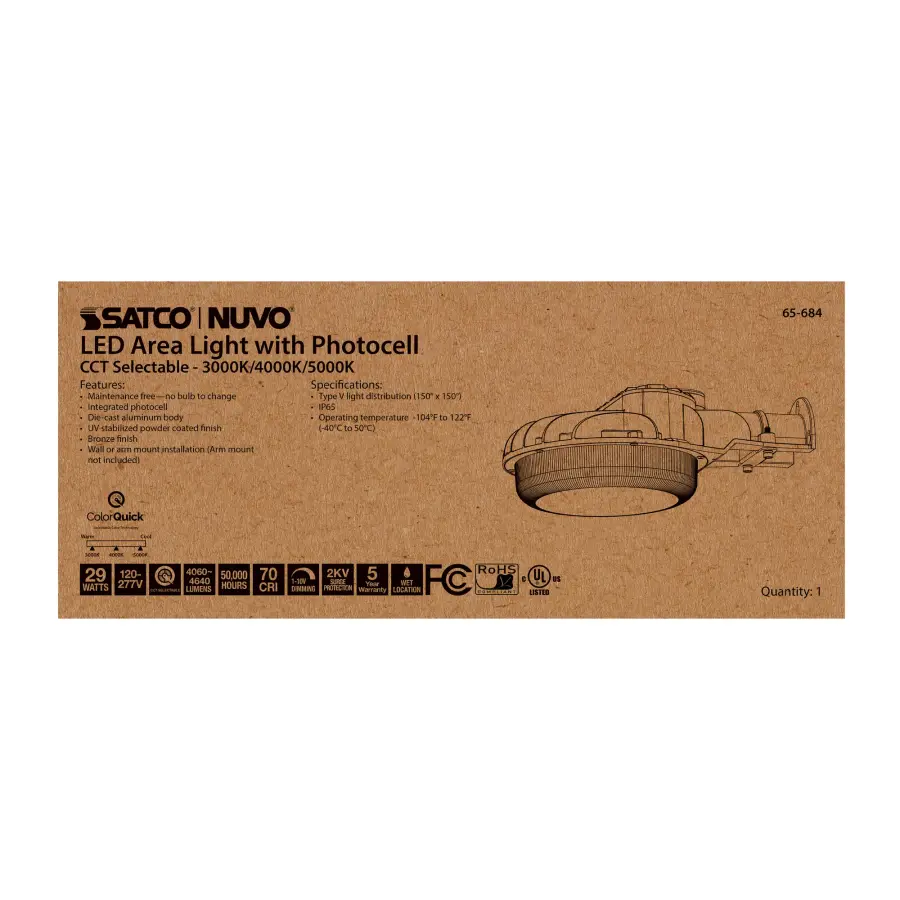 29W LED Area Light with Photocell - Bronze - Image 3