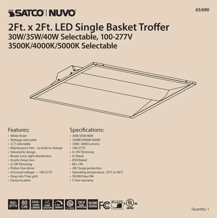 2x2 Single Basket LED Troffer - Selectable Wattage & CCT - Image 5