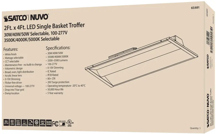 2x4 Single Basket LED Troffer - Selectable Wattage & CCT - Image 8