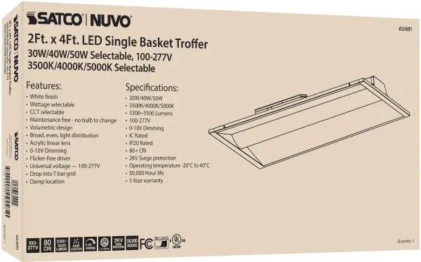 2x4 Single Basket LED Troffer - Selectable Wattage & CCT - Image 9