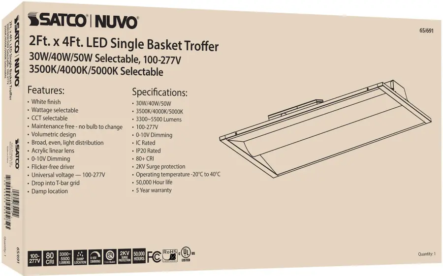 2x4 Single Basket LED Troffer - Selectable Wattage & CCT - Image 9