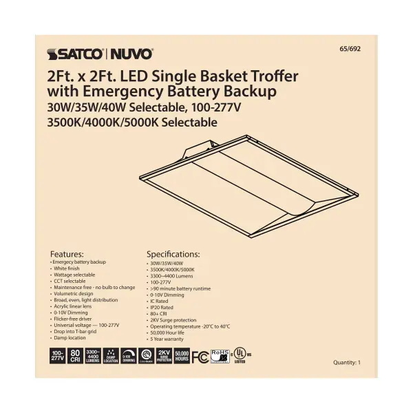 2x2 Emergency Backup LED Troffer - Single Basket - Image 4